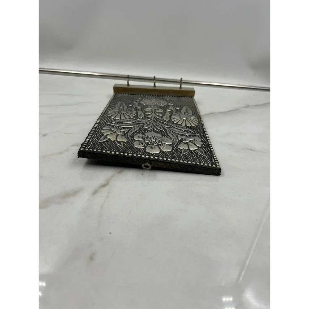 VTG Silver Tone Repousse Floral Vase Key Holder Wall Mounted 3 Hook Organizer